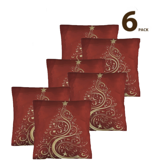 Gold Christmas Tree on Red Pillow Cases Throw Pillow Covers - 18 x 18 inch