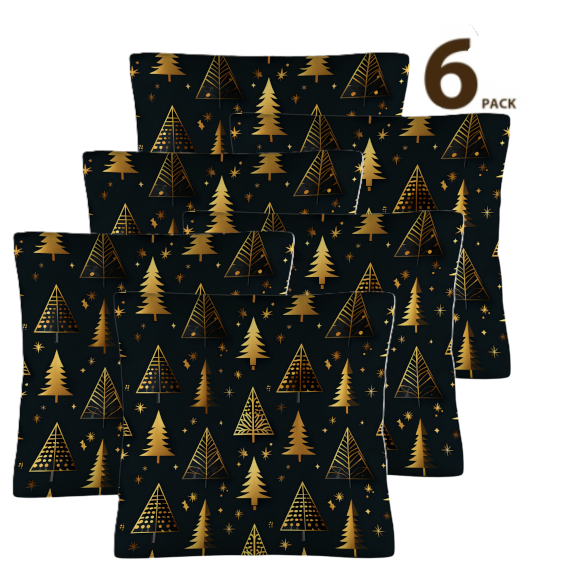 Golden Christmas Trees on Black Background Custom Throw Pillow Cases Covers 18 x 18 inch