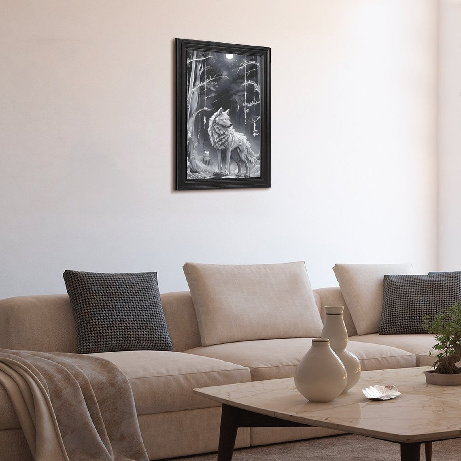 Ethereal Wolf in the Moonlight Framed Vertical Canvas Wall Art Print - 16