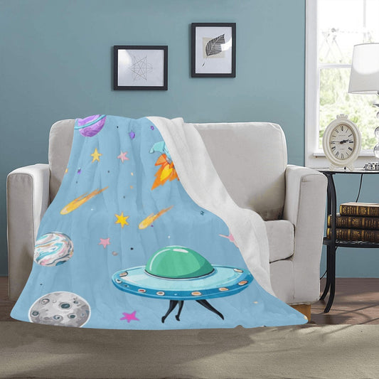 Space Illustration with Rocket Ultra-Soft Micro Fleece Blanket 50" x 60" (Made in USA)