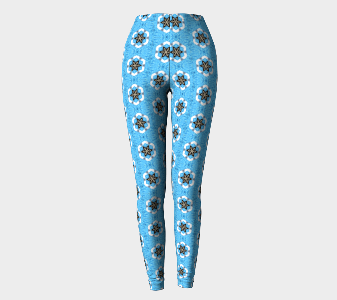 Baby Blue Floral Pattern Printed Long Yoga Leggings