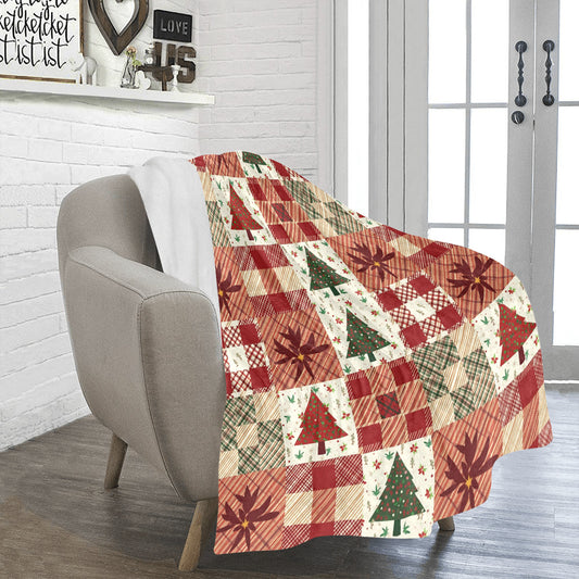 Patchwork Christmas Tree Faux Quilt Design Ultra-Soft Micro Fleece Blanket (Made in USA)