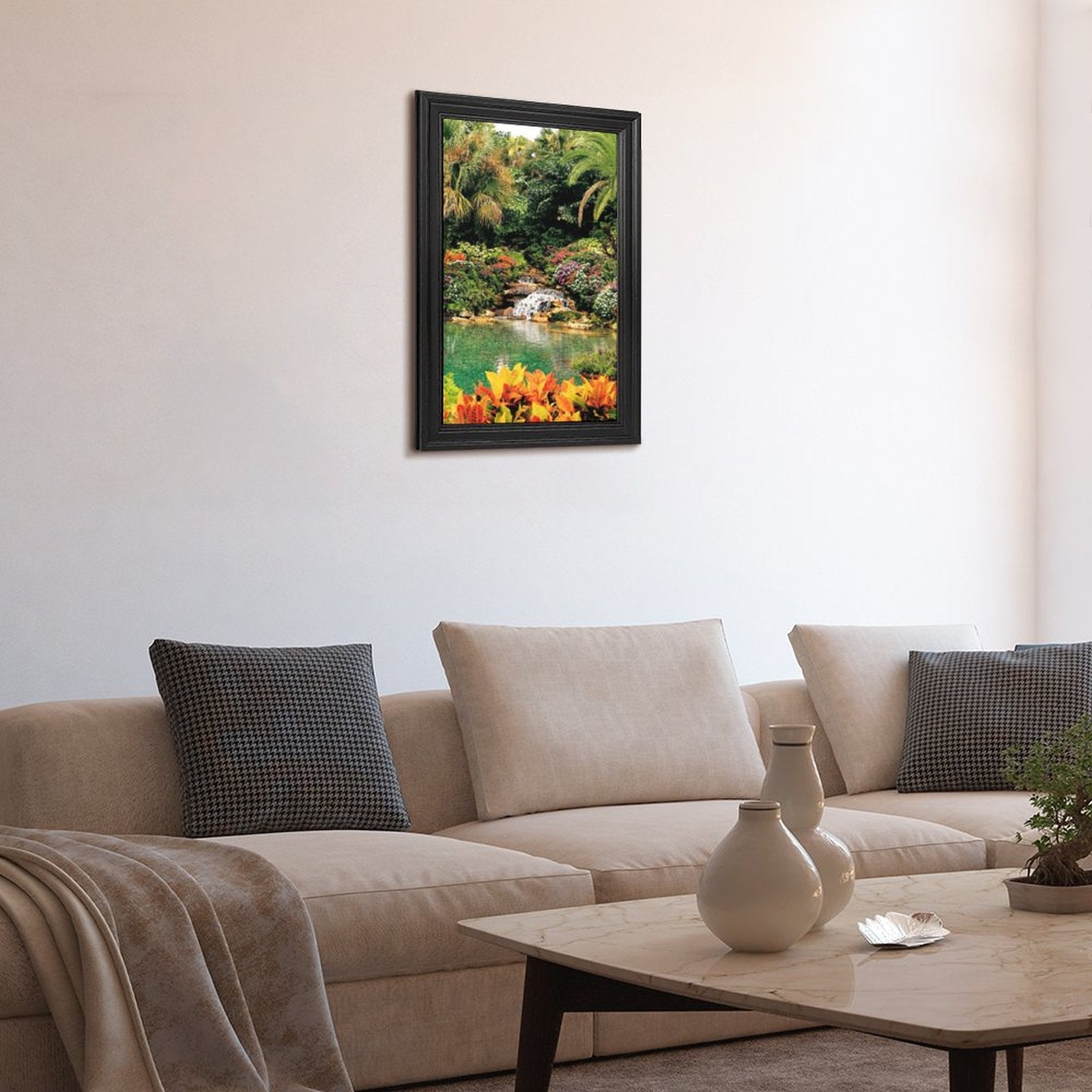 Serene Tropical Garden and Waterfall European Style Framed Art Print  - 16