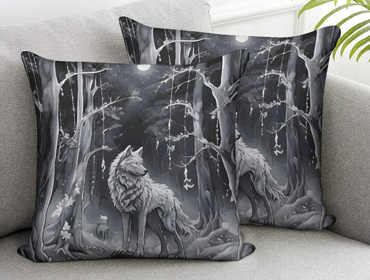 Ethereal Wolf in the Moonlight 2-Piece Ultra-Soft Pillowcase Set- 18" × 18"