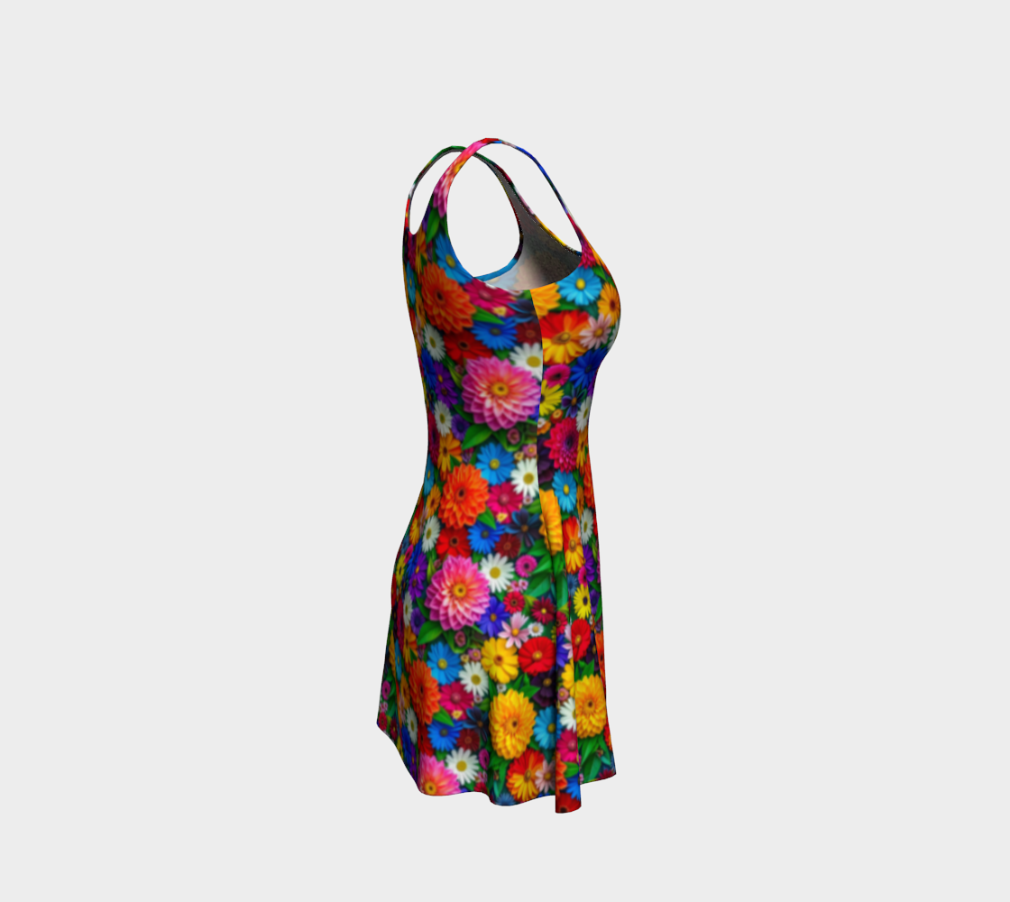 Colorful Flower Pattern Flared Short Dress