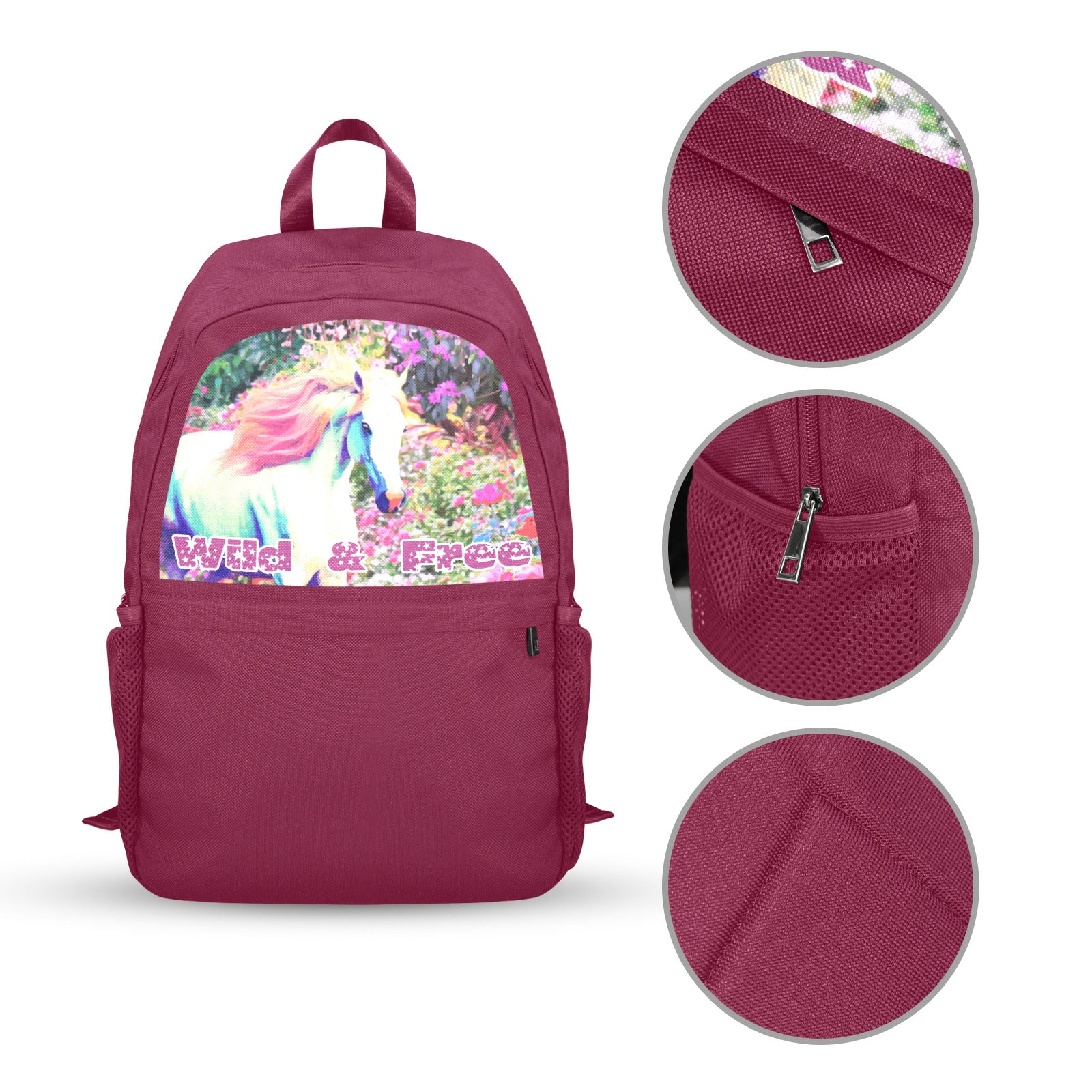White Horse with Floral Background Casual Backpack (Upper Part Printing) (Model 1753)