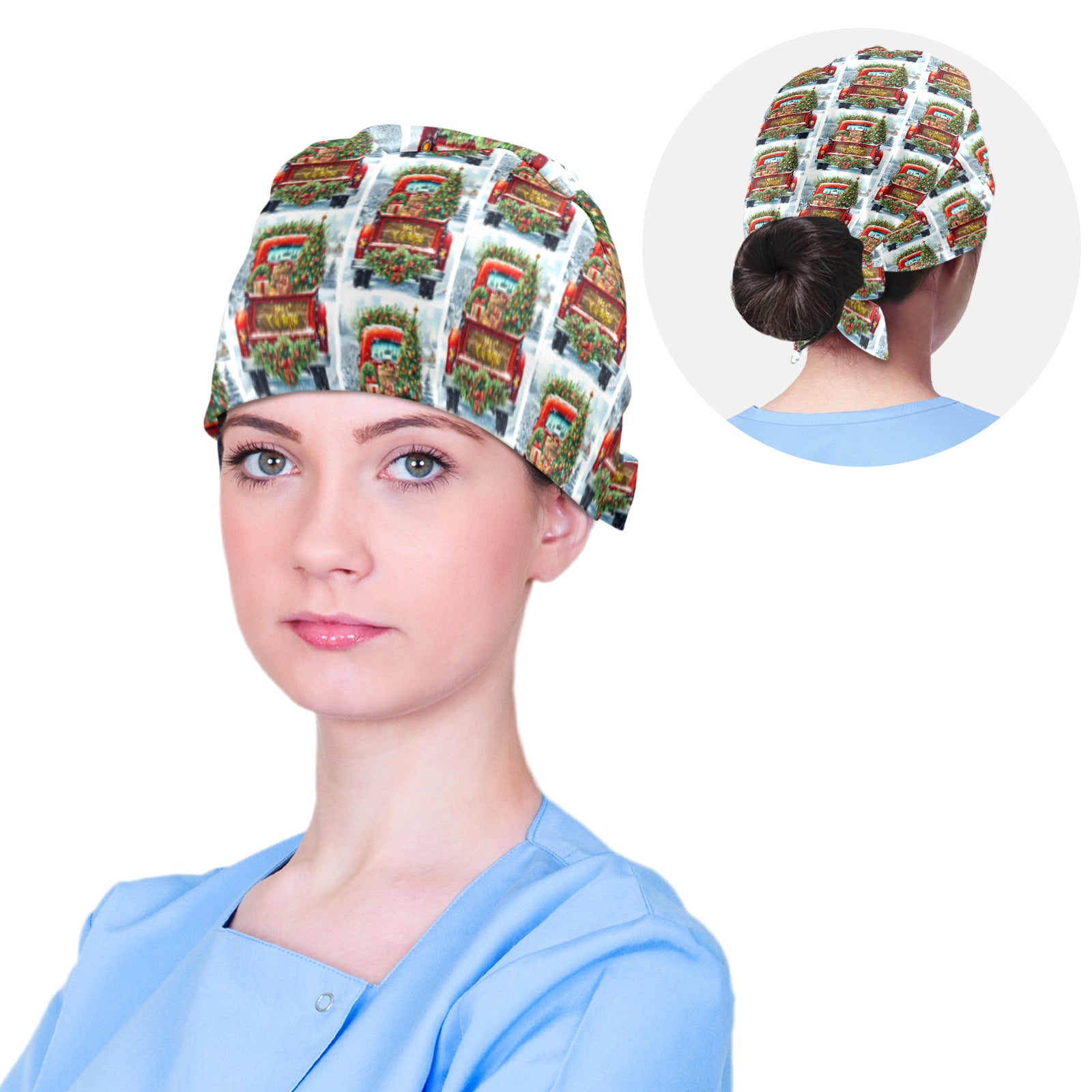 Merry Christmas Red Truck Medical Scrub Cap (Made in USA)