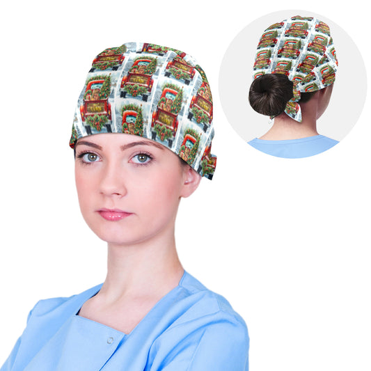 Merry Christmas Red Truck Medical Scrub Cap (Made in USA)