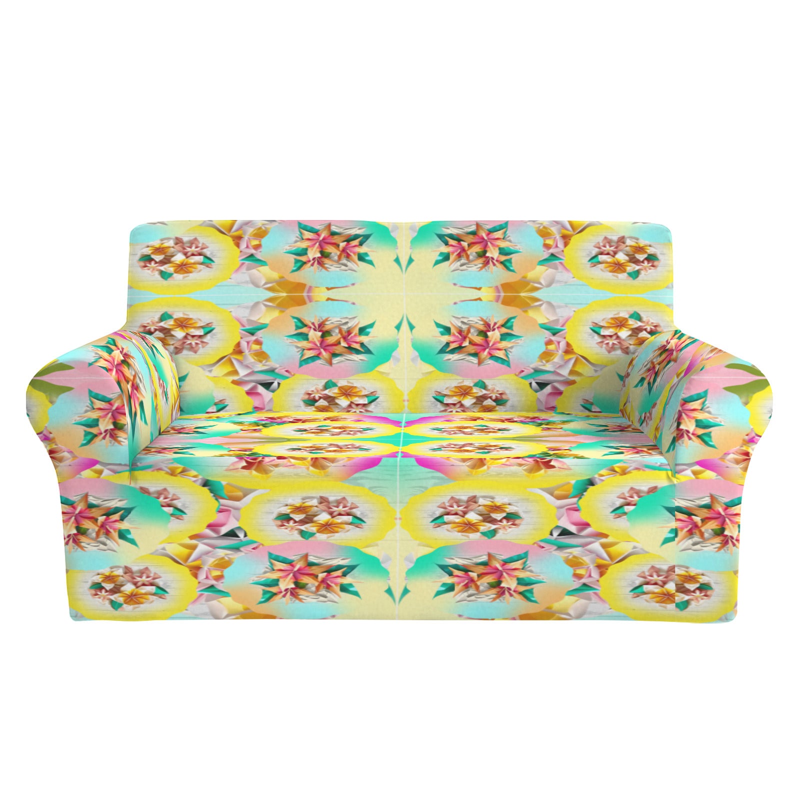 Circle Floral Pastel Pattern Two Seater Sofa Cover | Shipped from USA