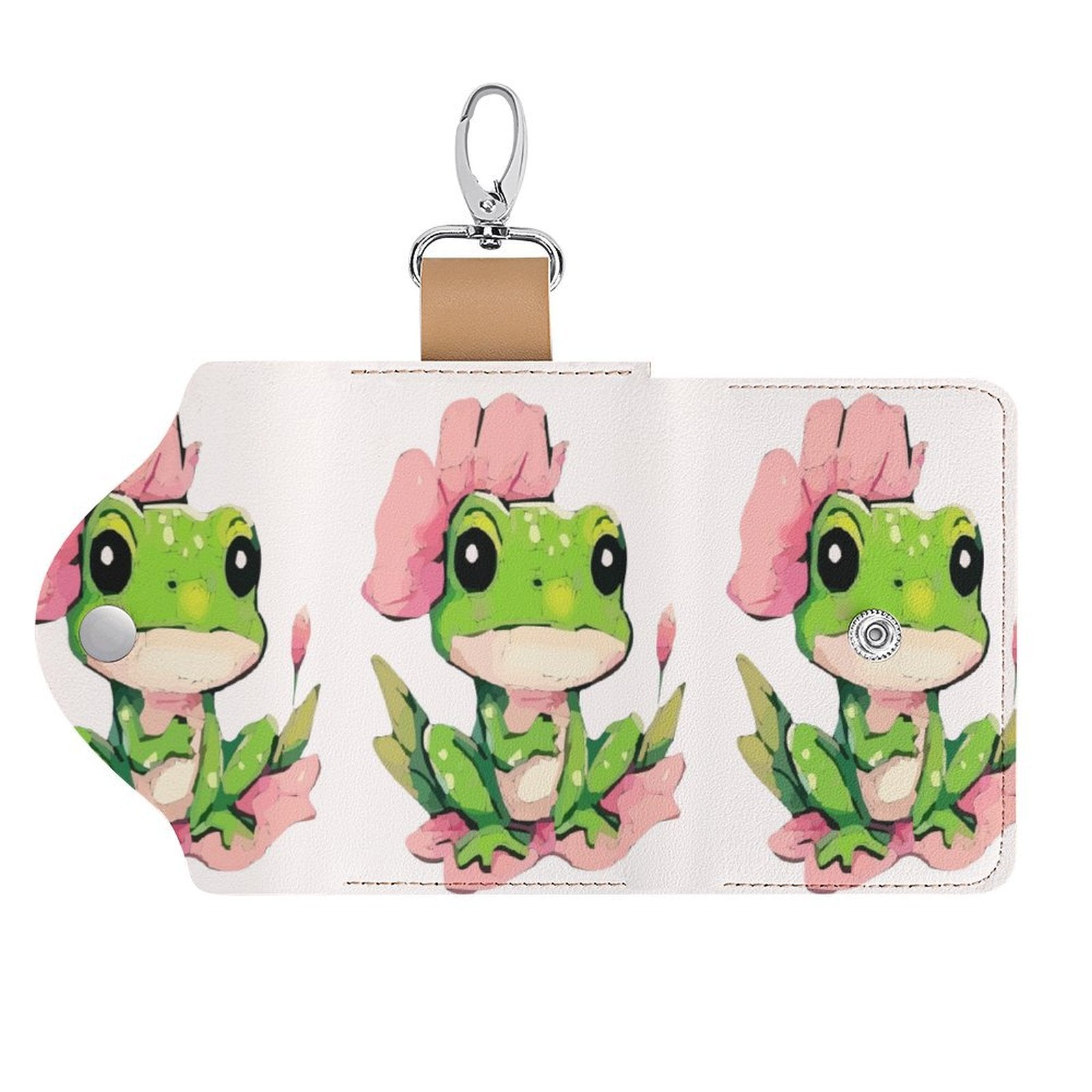 Green Frog on Lily Pad Leather Cardholder and Keychain