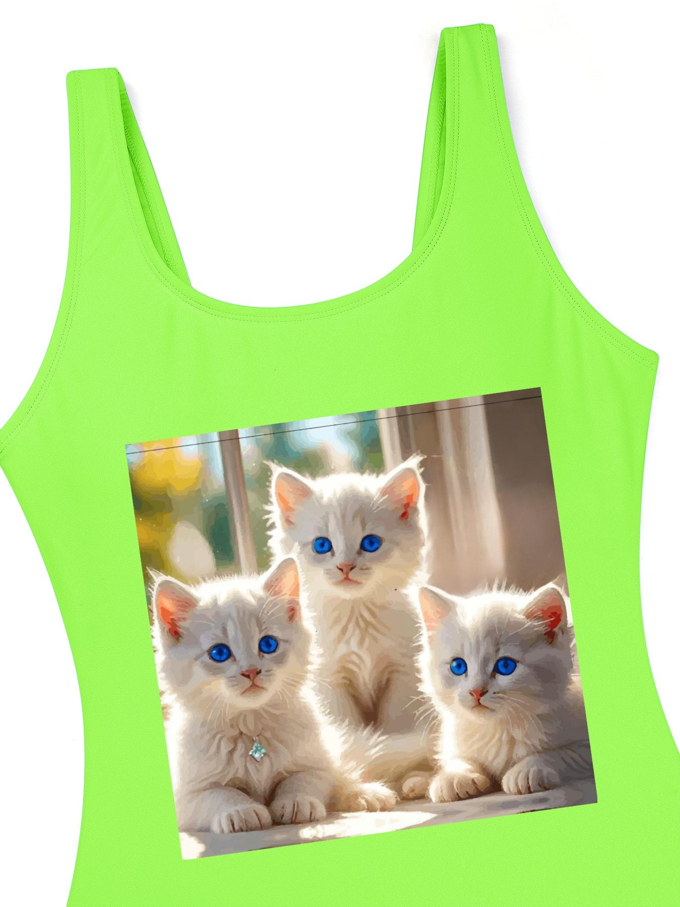 Fluffy White Kittens with Blue Eyes Girls' Summer One-Piece Swimsuit (Front Printing)