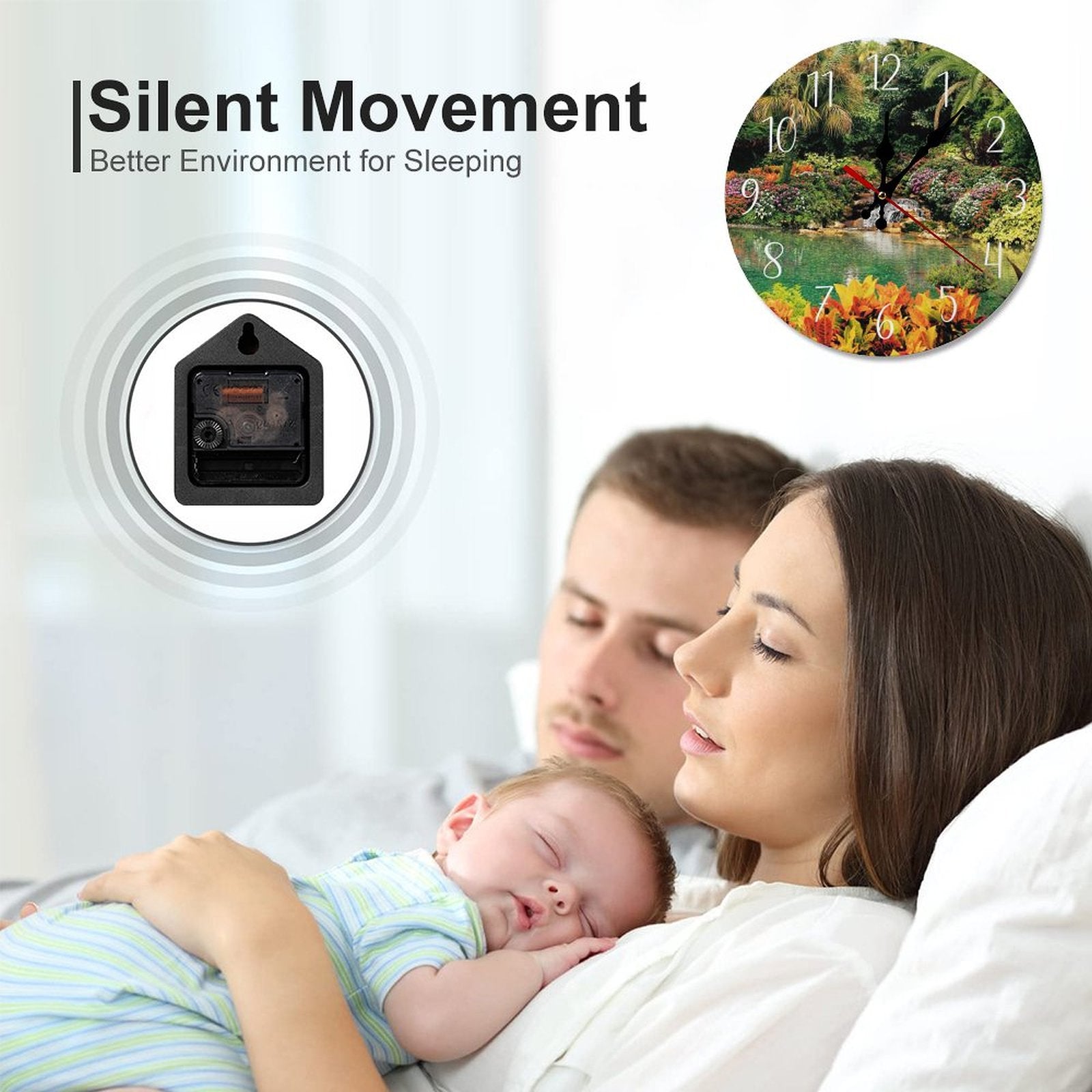 Serene Tropical Garden and Waterfall Modern Wooden Wall Clock