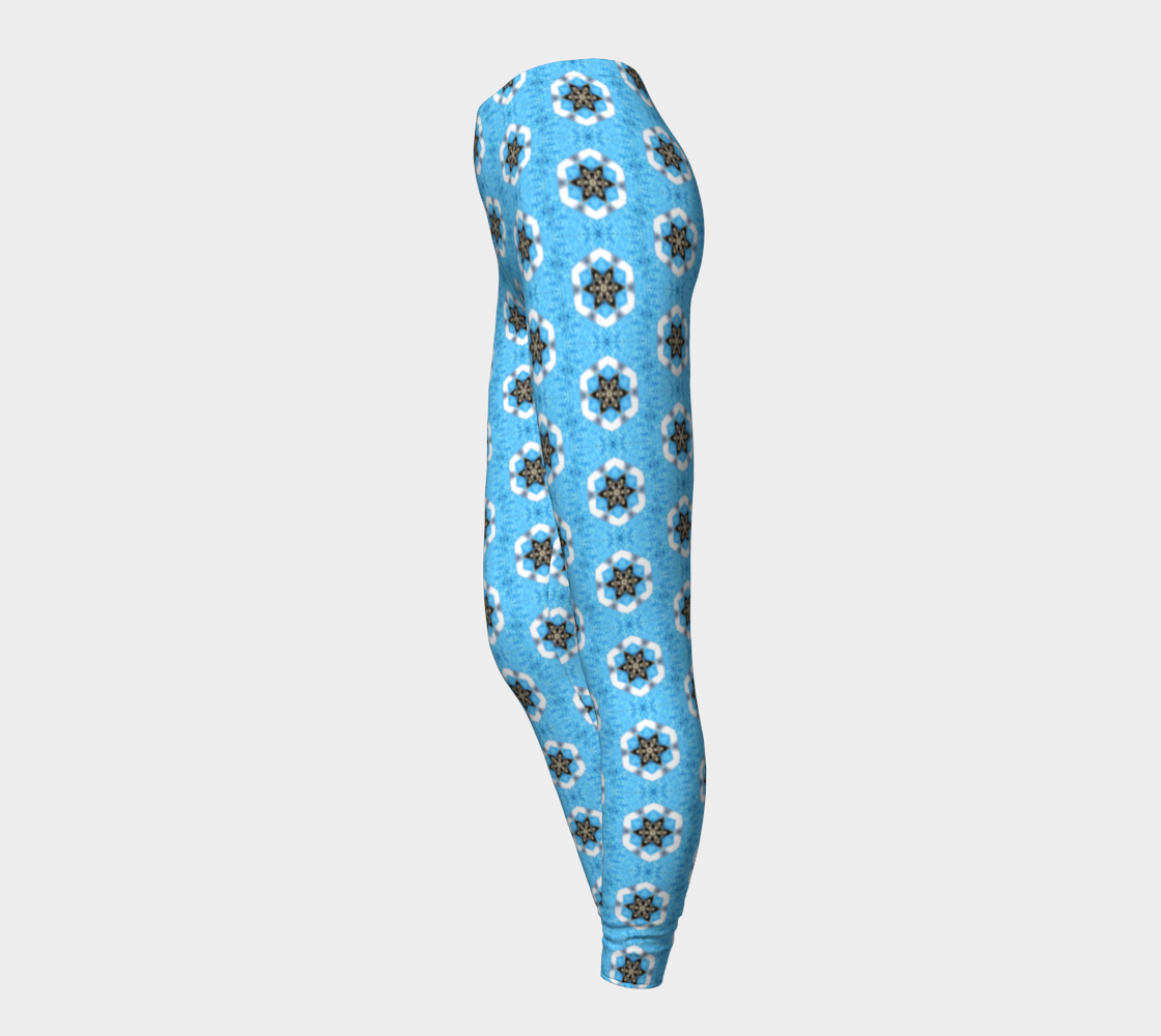Baby Blue Floral Pattern Printed Long Yoga Leggings