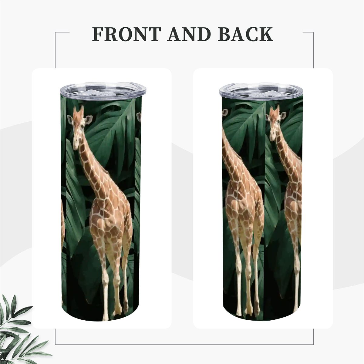 Tall Giraffe with Greenery 20oz Straight Stainless Steel Tumbler with Straw (Made in USA)