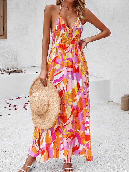 Women's Floral Print Cami Backless Long Maxi Dress