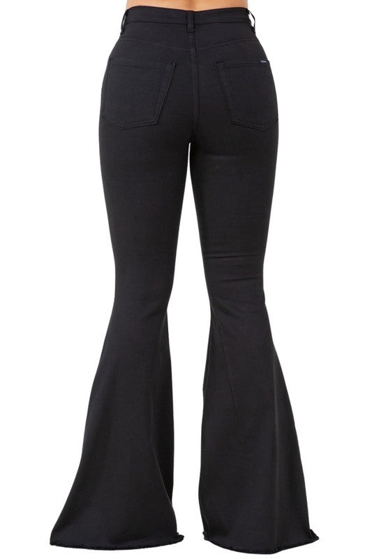 Women's Angela Bell Bottom Floral Jeans in Black