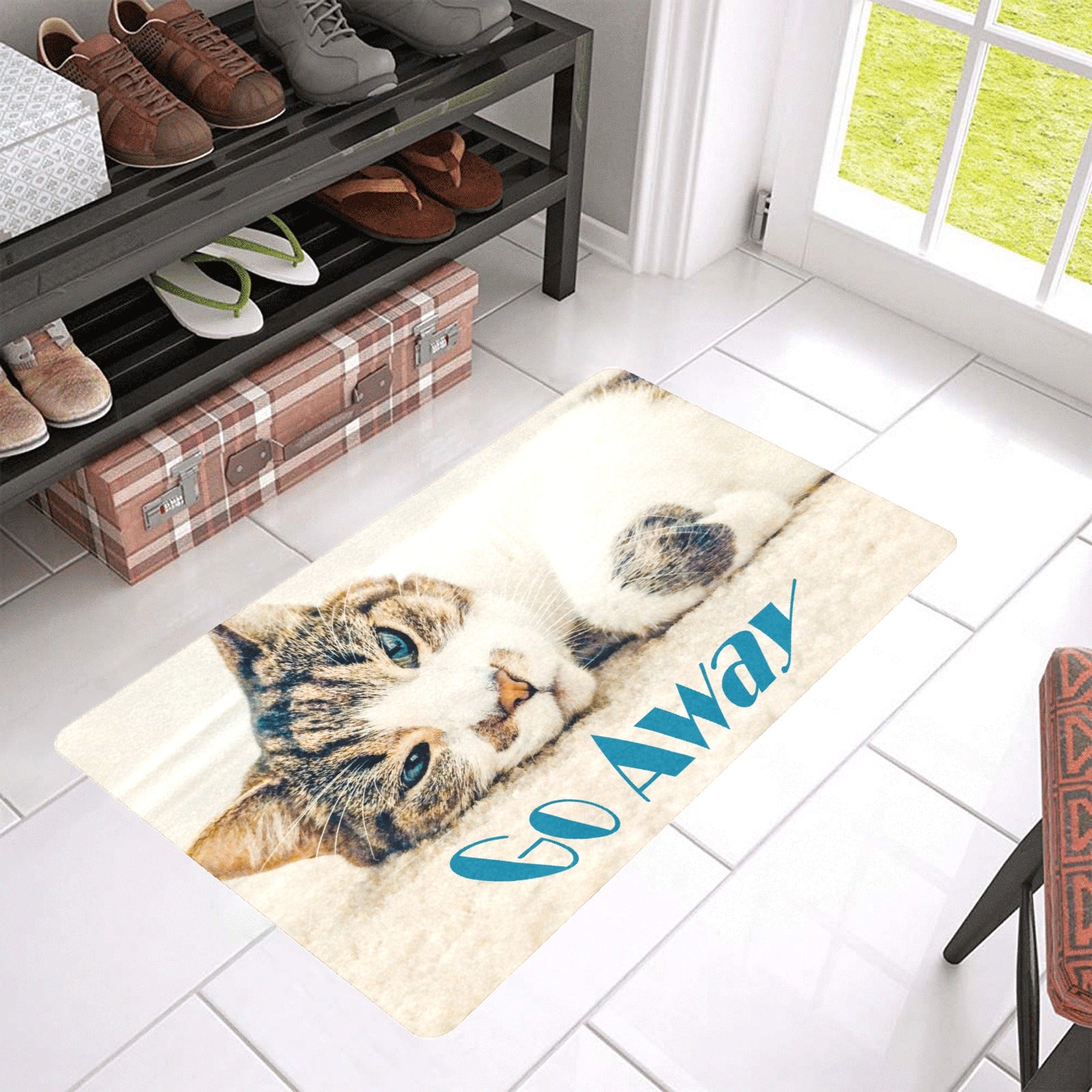 Sleepy Cat Says Go Away Rubber Doormat