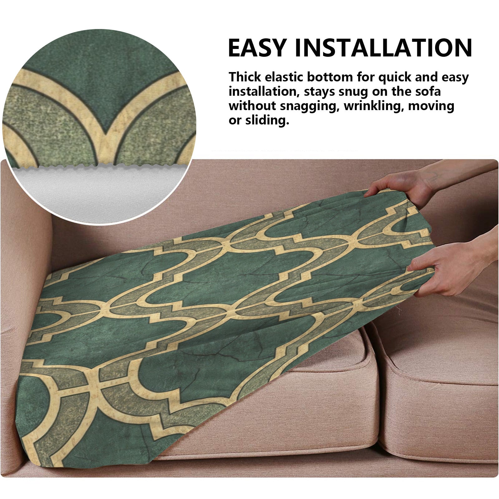 Christmas Green with Gold Trim Sofa Cushion Slip Covers (Pack of 3)