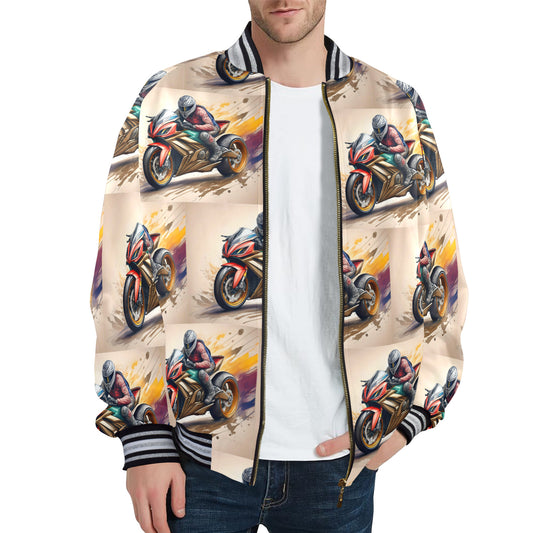 Men's Motocross Striped Trim Bomber Jacket