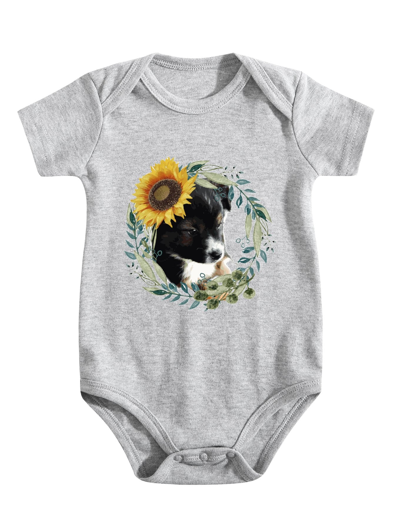 Cute Black Puppy Unisex Cotton Short Sleeve Baby Romper
