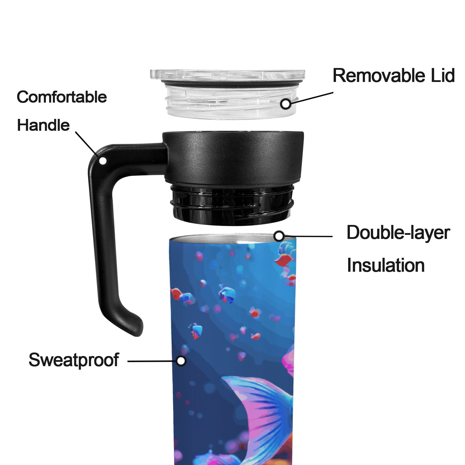 Blue Fish 600ml Insulated Water Bottle with Screw On Handle
