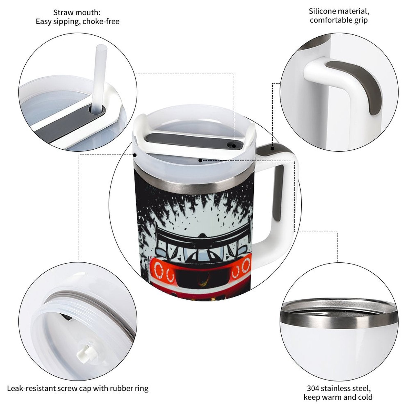 Fast Race Car 40oz Stainless Steel Insulated Tumbler with Handle & Lid (Made in USA)