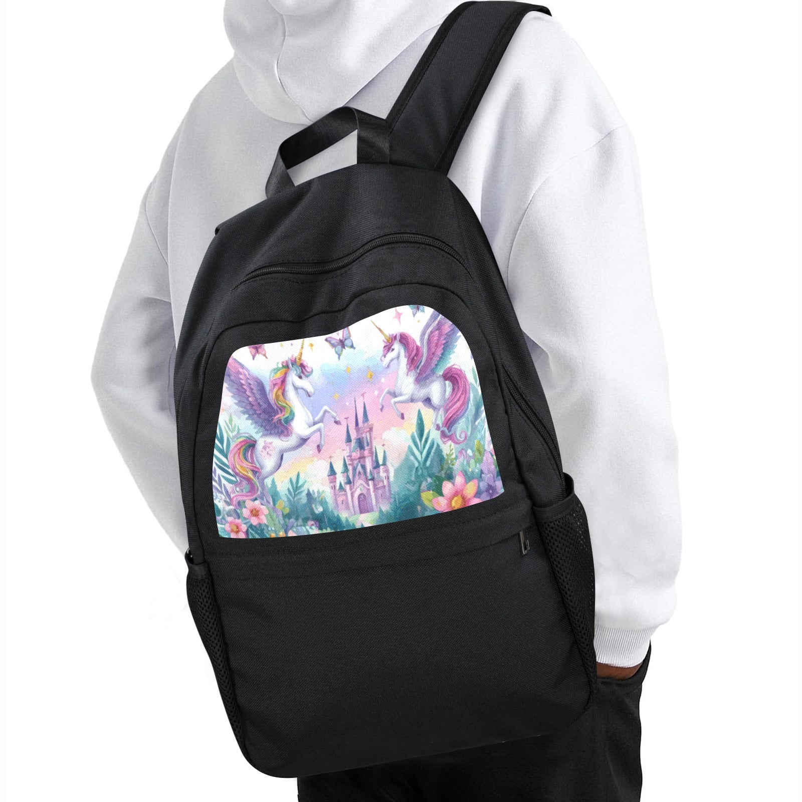 Unicorns and Castle Casual Backpack (Upper Part Printing) (Model 1753)