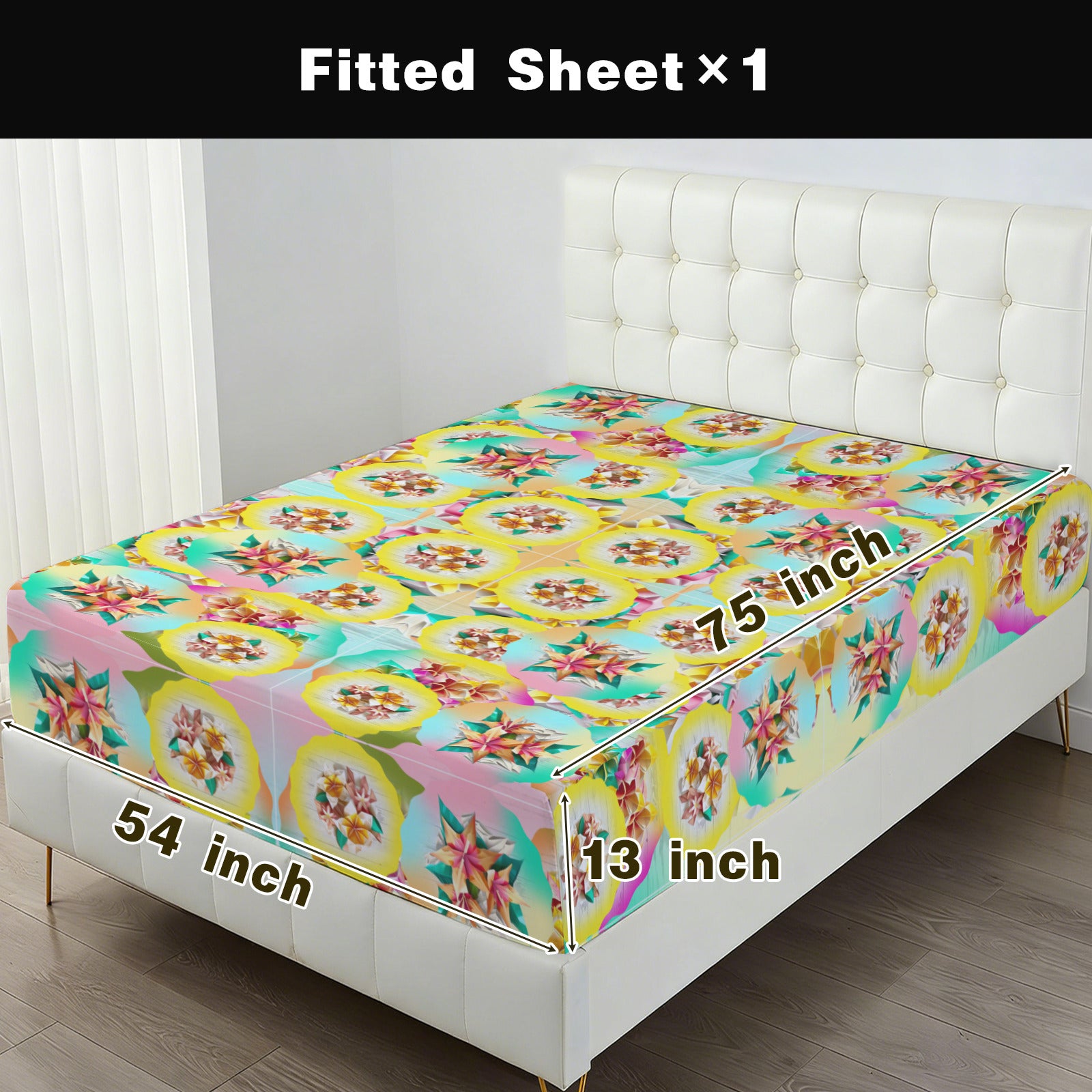 Floral Circle Pastel Pattern Double Bed Fitted Sheet 54