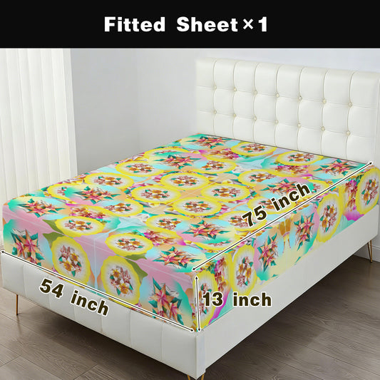 Floral Circle Pastel Pattern Double Bed Fitted Sheet 54" x 75" x 13" | Ships from USA