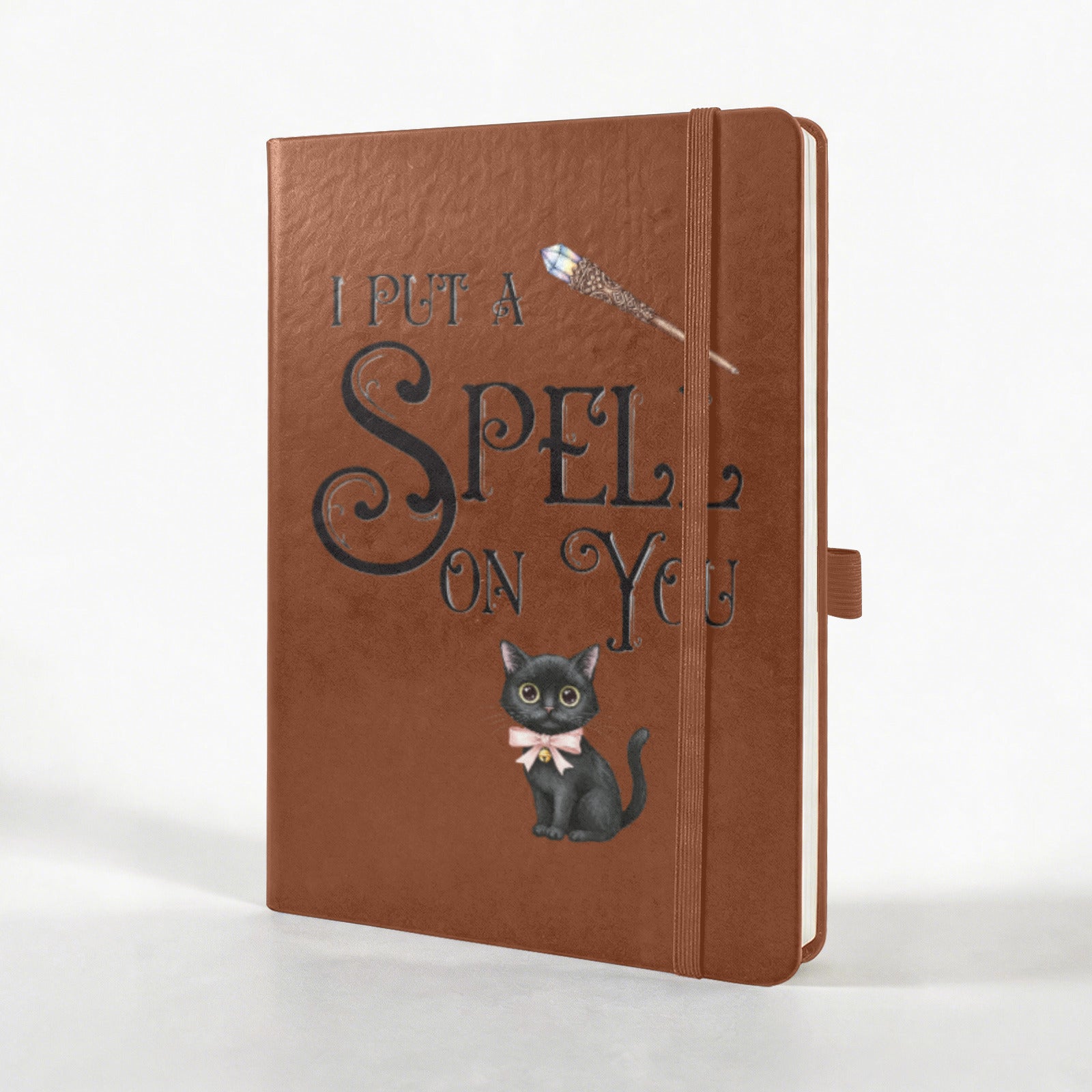 I Put a Spell on You Black Cat Leather Journal Strap Notebook (Front Print)