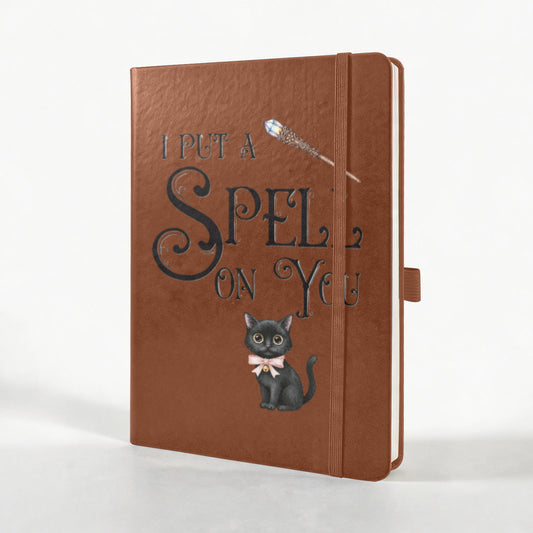 I Put a Spell on You Black Cat Leather Journal Strap Notebook (Front Print)