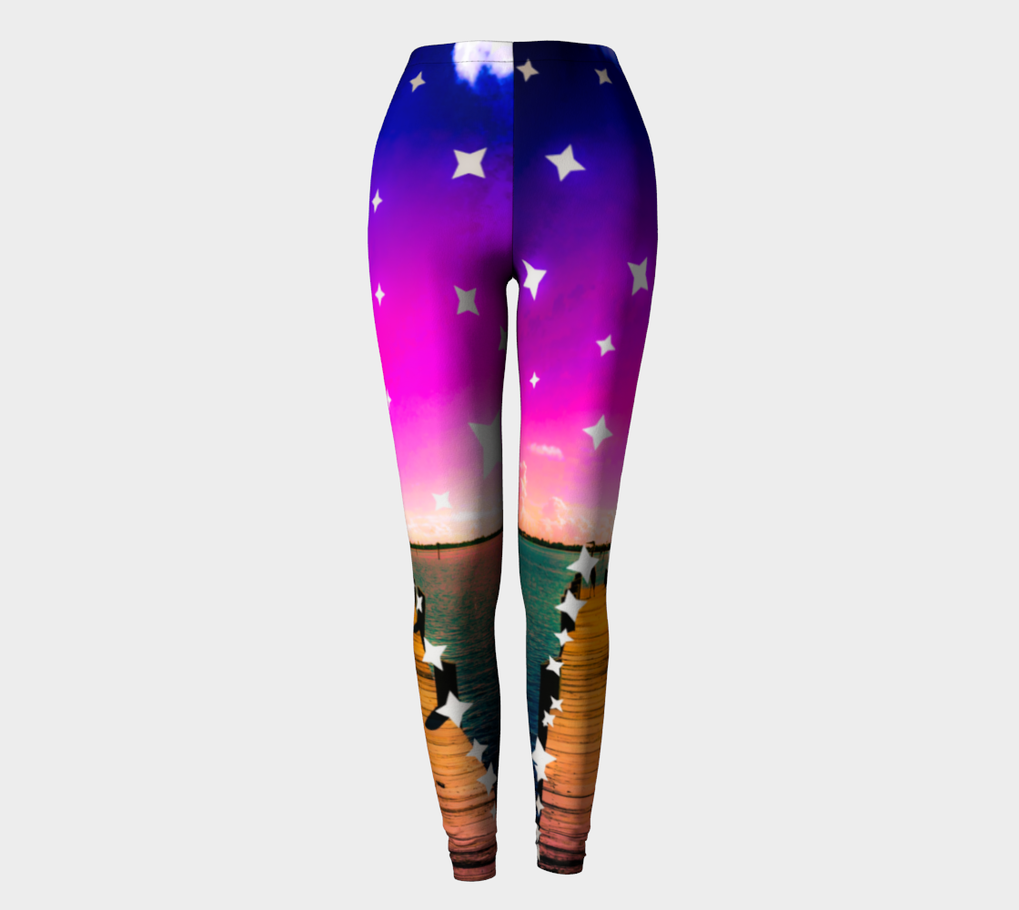 Starry Night on Dock of the Bay Long Printed Yoga Pants