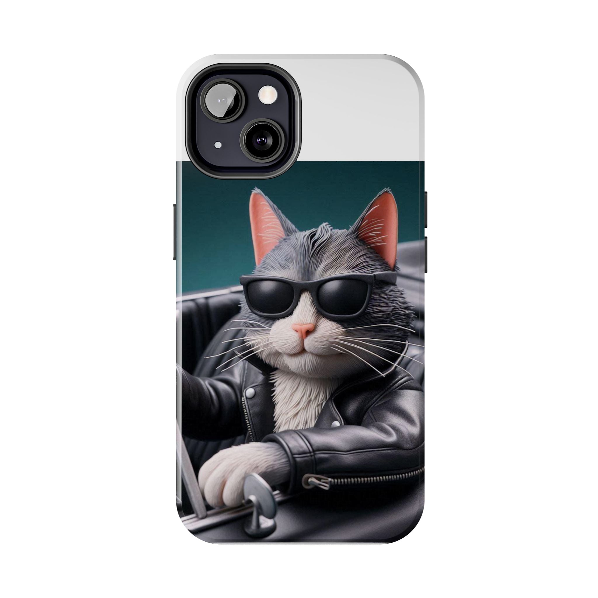 Cool Cat in Leather Jacket Driving Car Mobile Phone Case