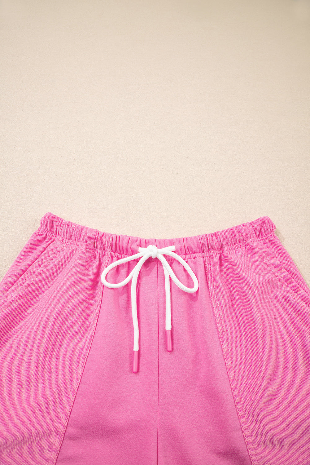 Bonbon V Neck Drop Shoulder Tee and Patchwork Shorts Set