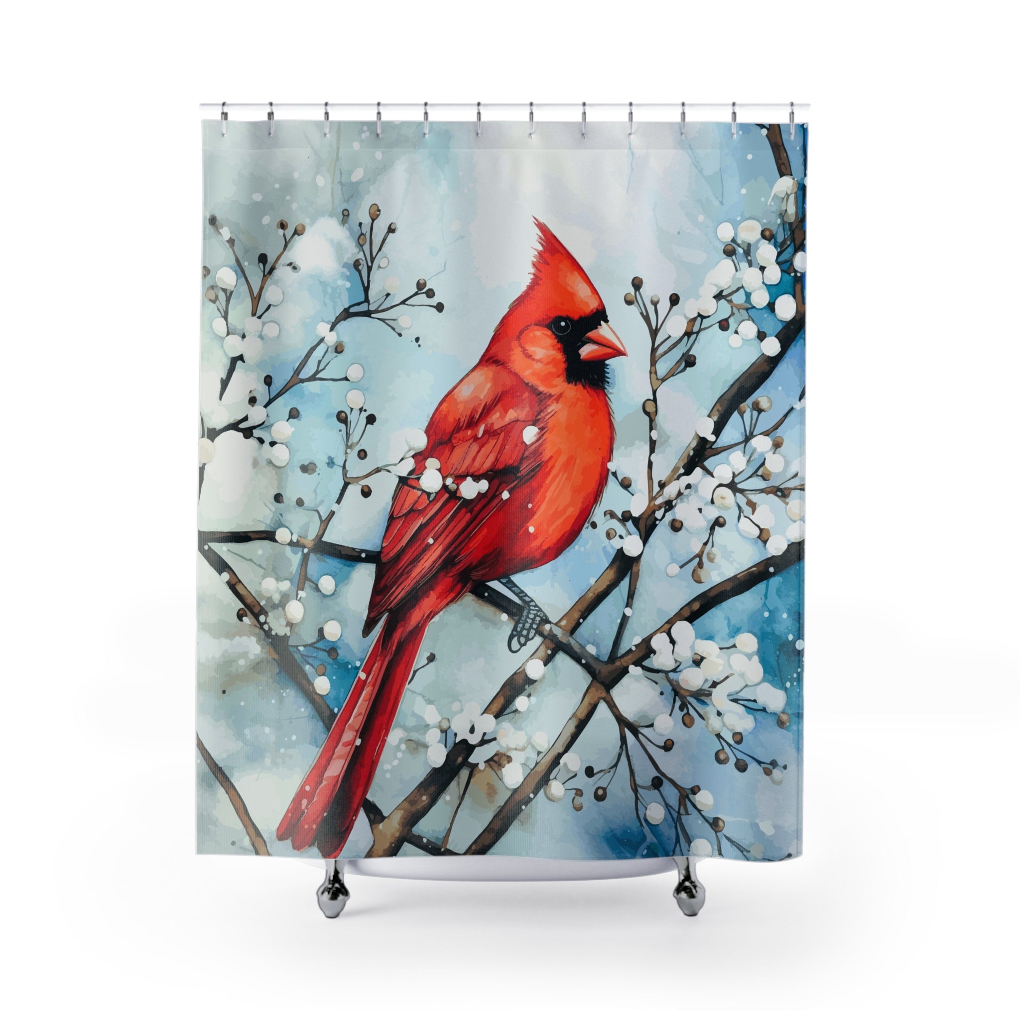 Red Bird in the Winter Shower Curtain