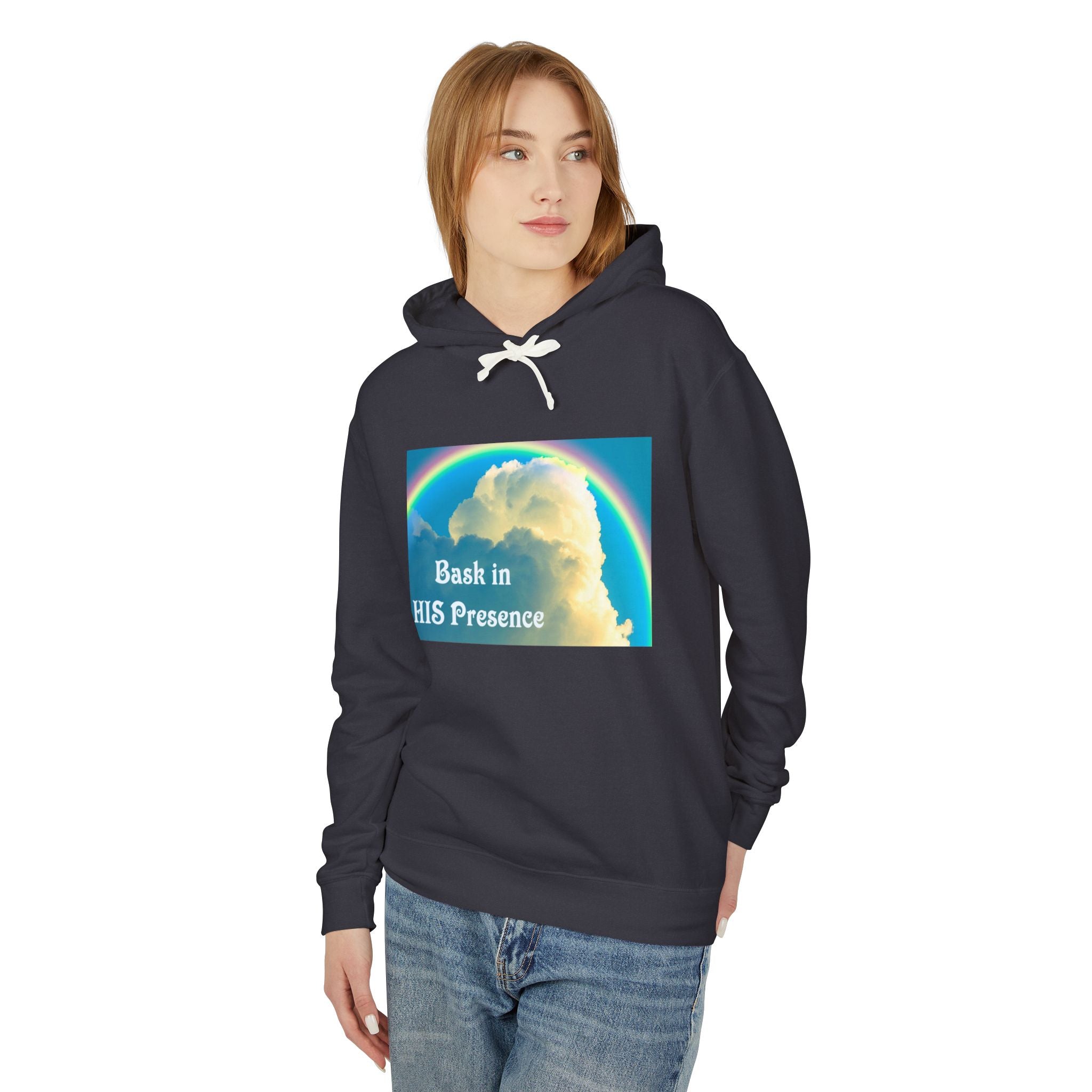 Bask in HIS Presence Clouds and Rainbow Unisex Pullover Hoodie up to 3XL