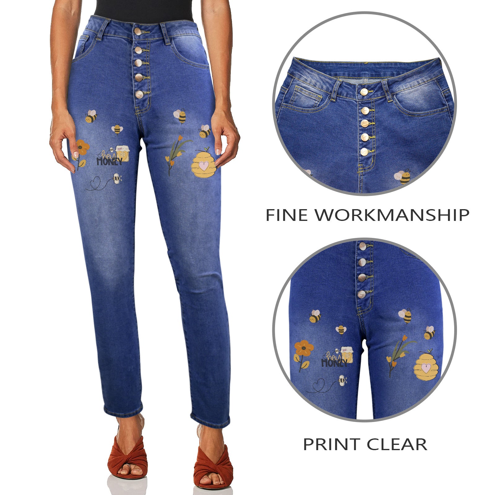 Women's Hello Honey Graffiti Design Jeans (Front Printing) | Ships from USA