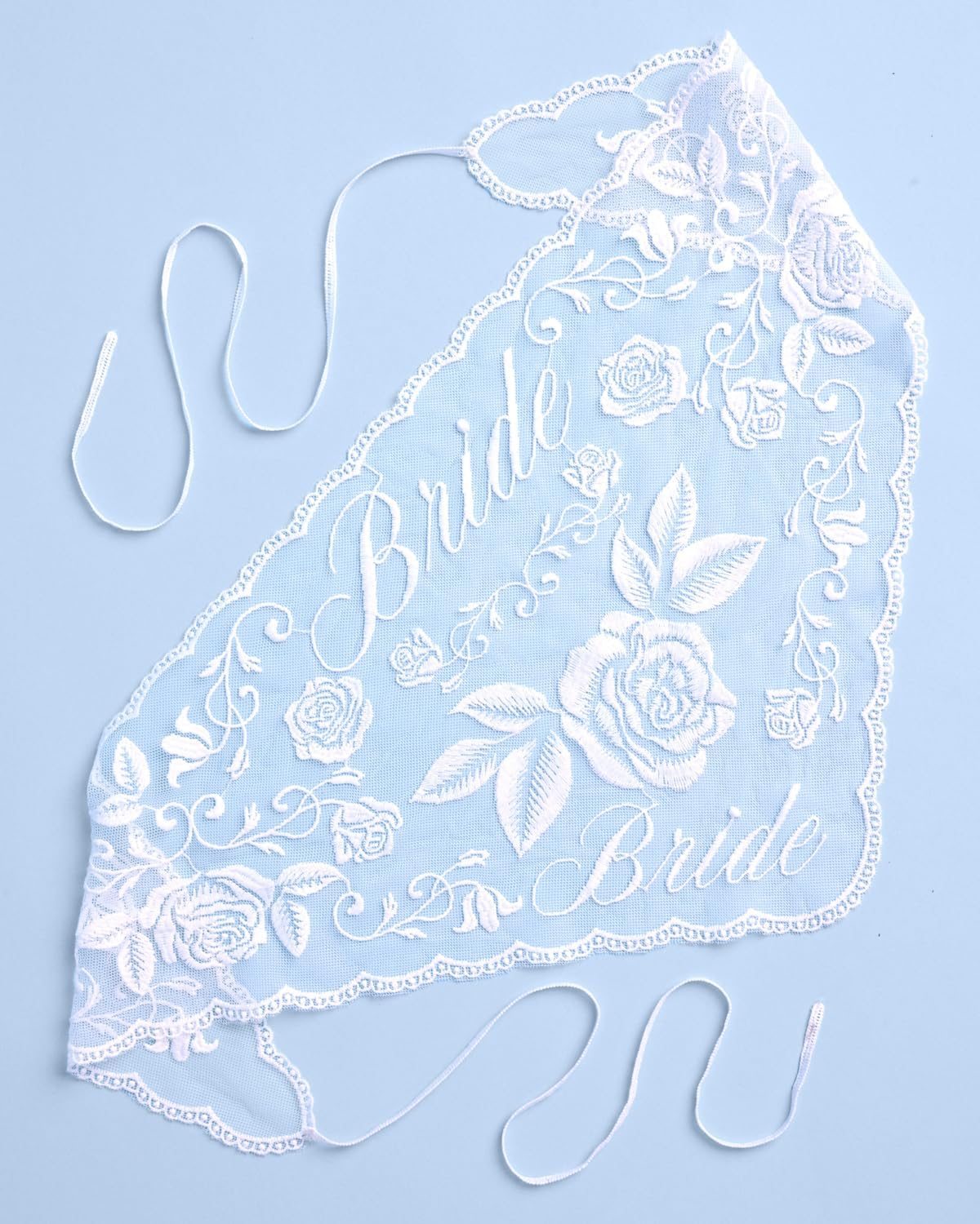 Fetti White Bride Embroidered Design Lace Head Scarf