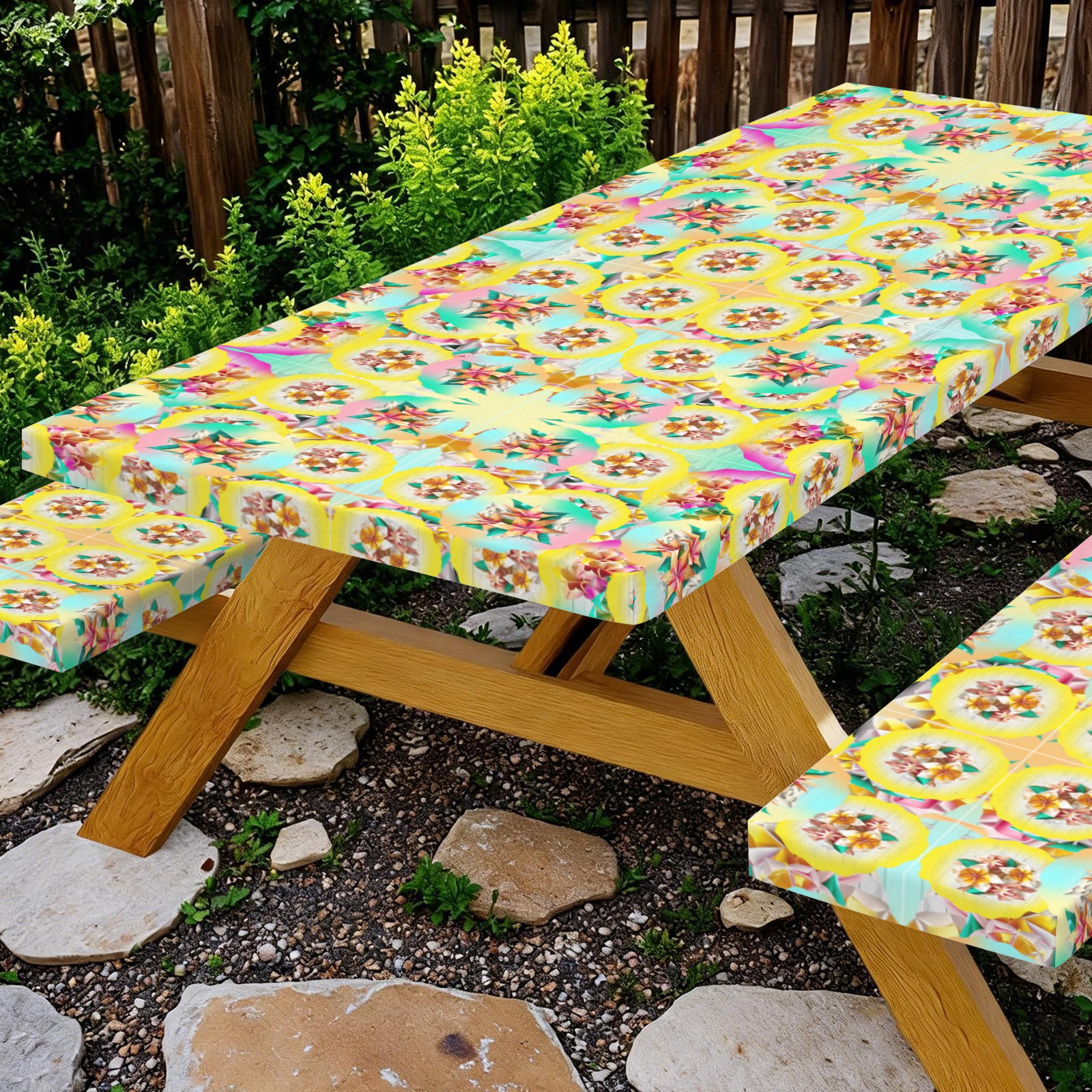 Circle Floral Pastel Pattern Picnic Table & Bench Covers Set 60