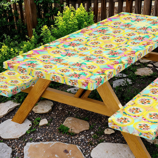 Circle Floral Pastel Pattern Picnic Table & Bench Covers Set 60"x30" | Ships from USA