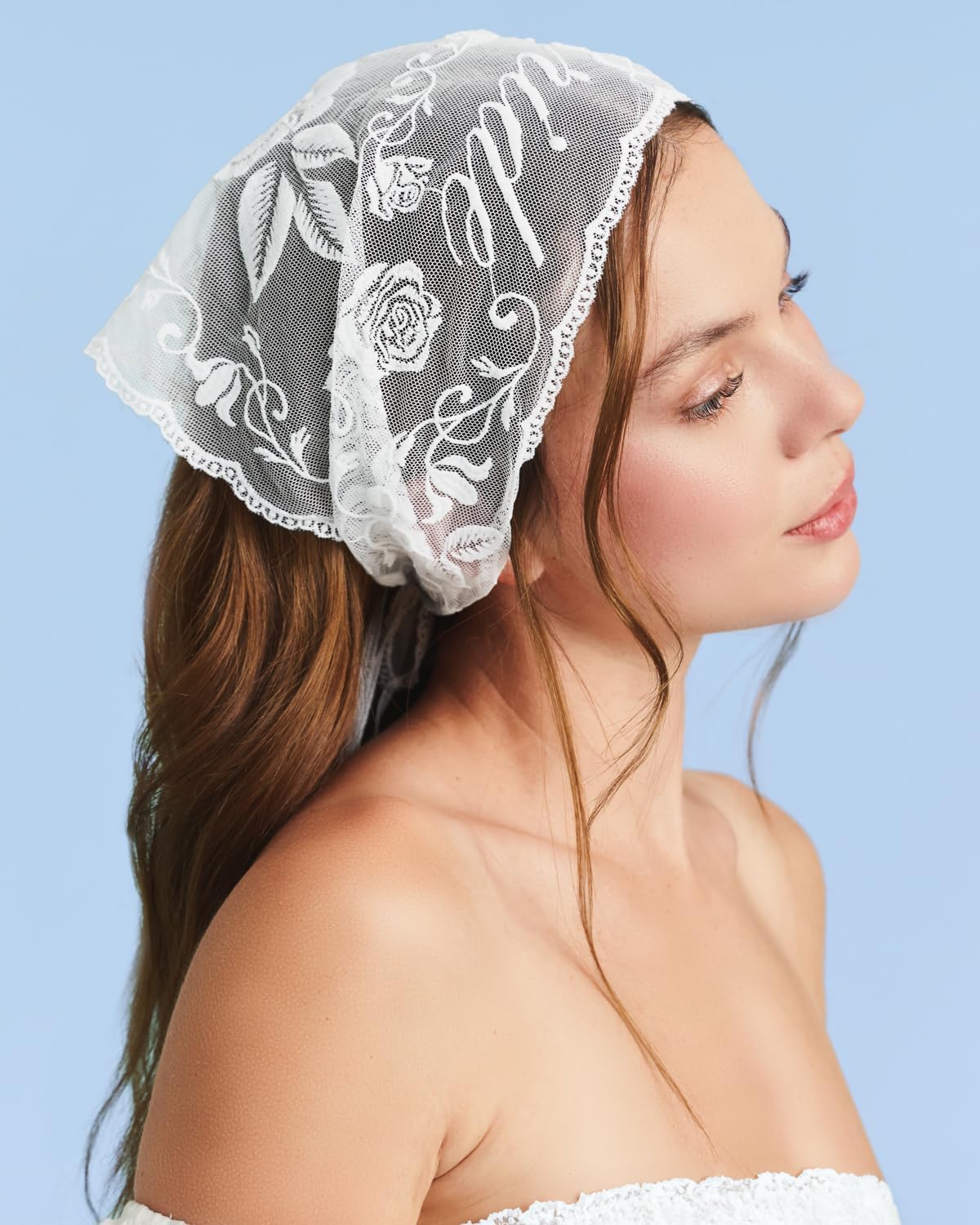 Fetti White Bride Embroidered Design Lace Head Scarf