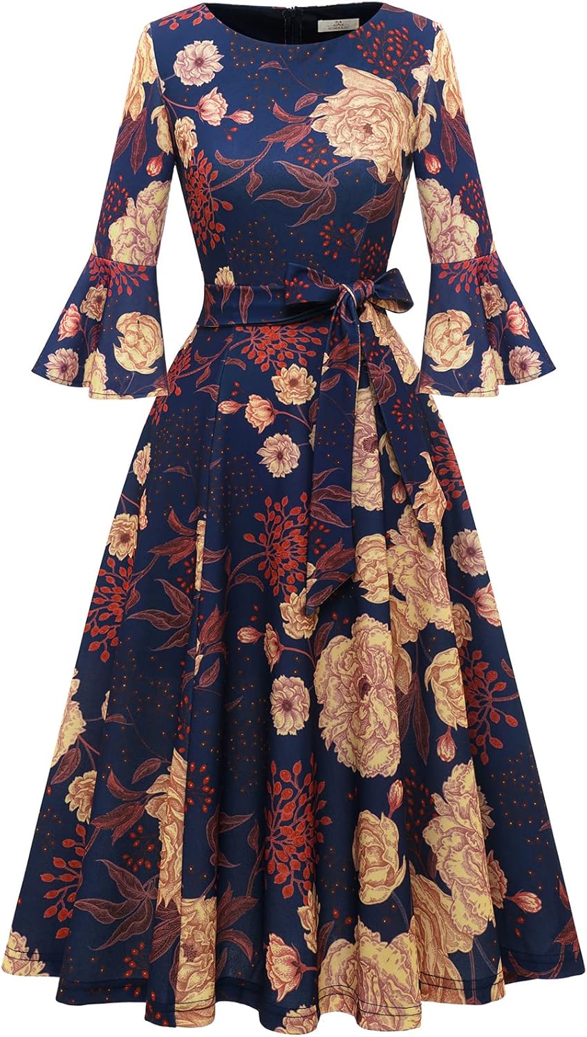 HomRain Women's Long Sleeve Velvet Midi Dresses for Wedding Guest Church Formal Winter Christmas Cocktail Party