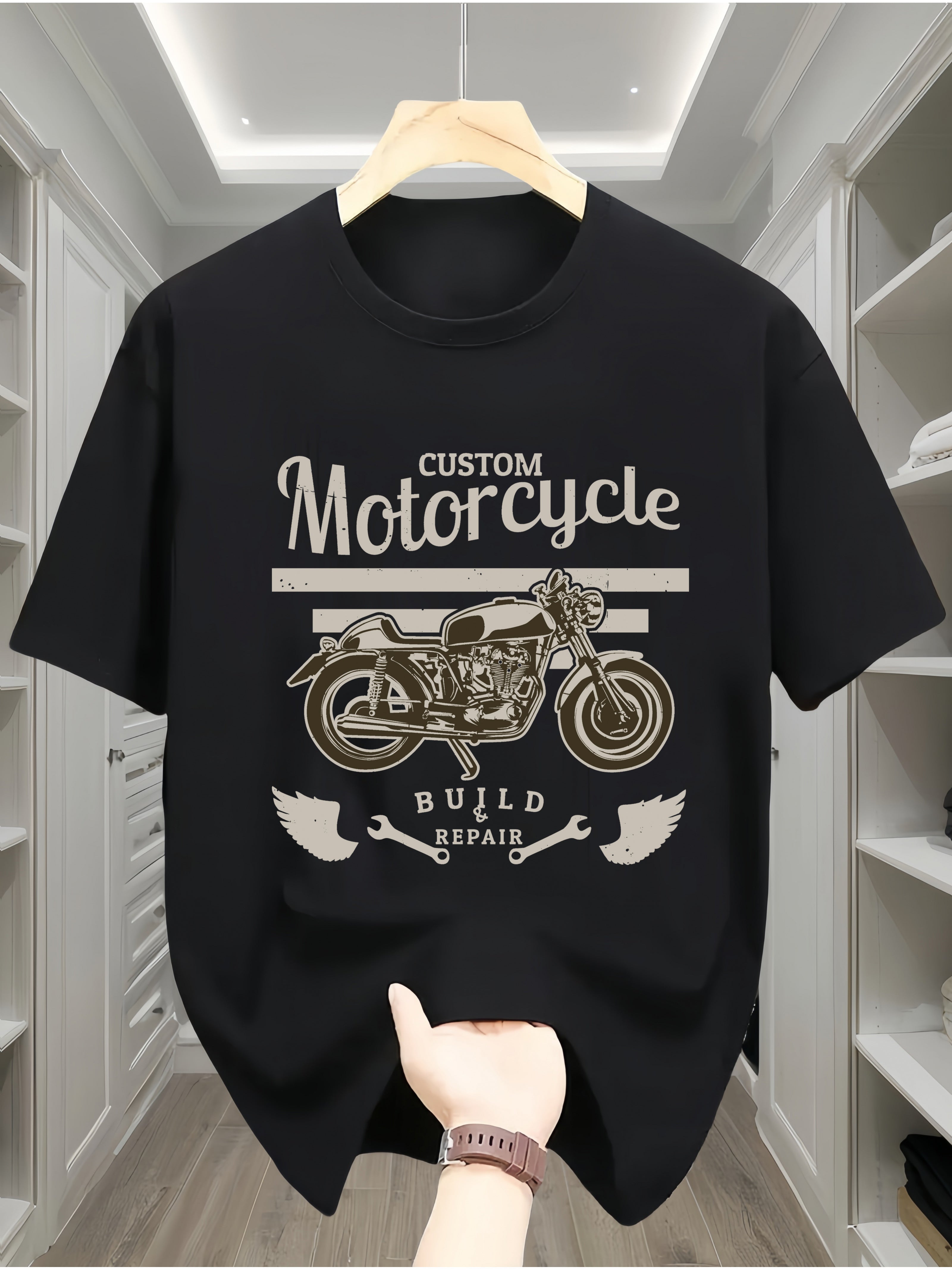 Men's Custom Motorcycle Pattern Short Sleeved Graphic T-shirt