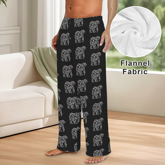 Chinoiserie Christmas Polar Bear Men's Flannel Pajama Trousers (Model Sets 02)(Made in Queens)