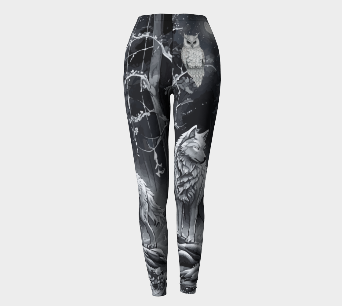 Ethereal Wolf in the Moonlight Printed Long Yoga Leggings