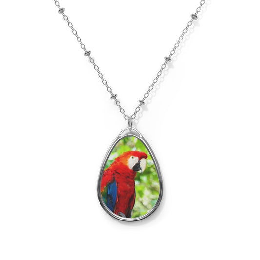 Scarlet Macaw Parrot Oval Necklace