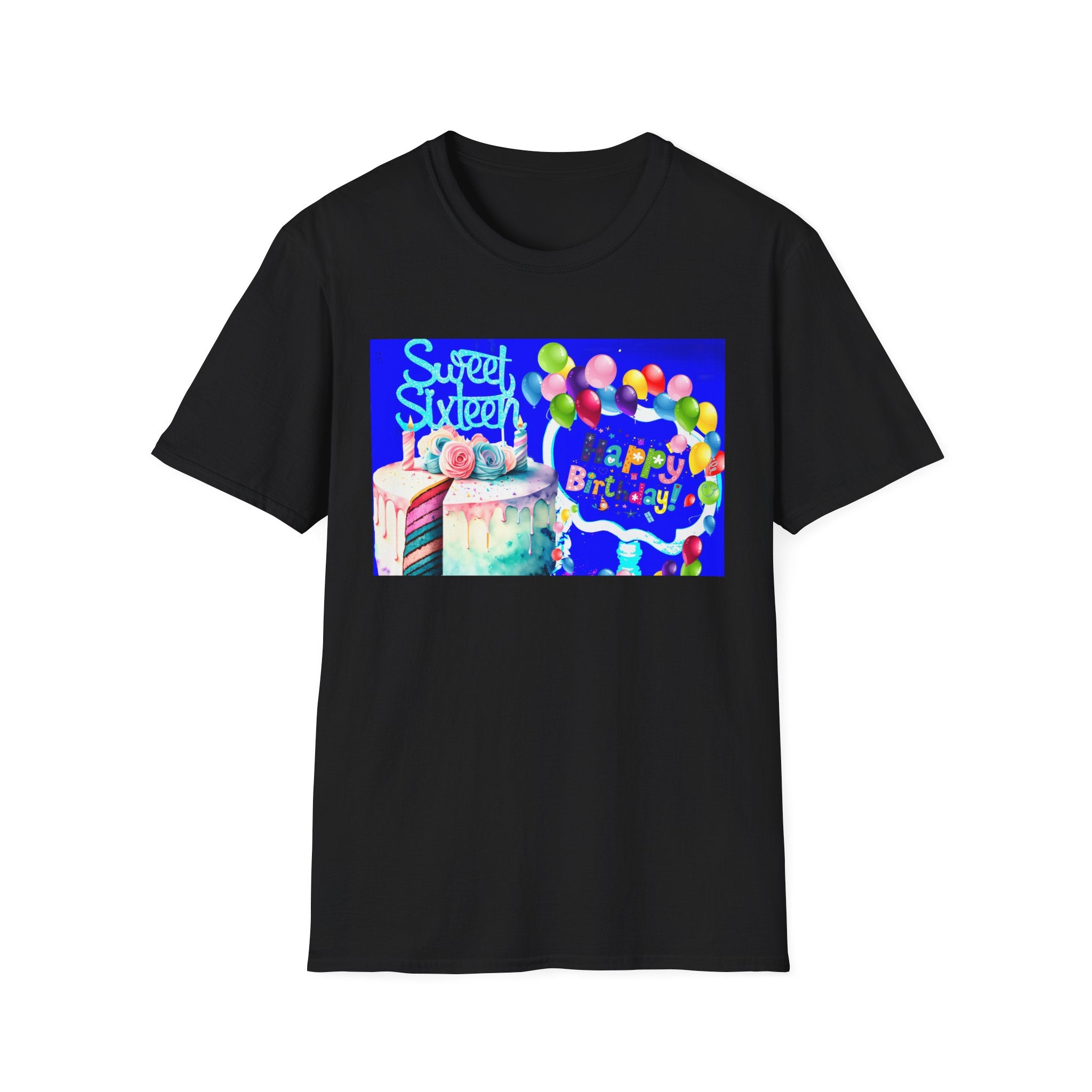 Sweet Sixteen Birthday Cake Balloons T-Shirt, Celebration Tee, Unisex Happy 16th Bday Gift