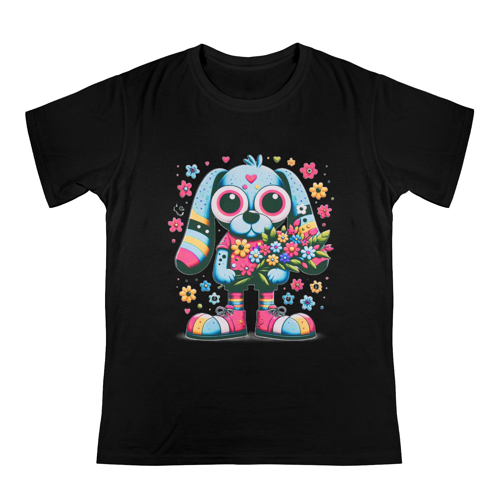 Cartoon Dog with Bouquet of Flowers Men's Heavy Cotton T-Shirt (Made in USA)