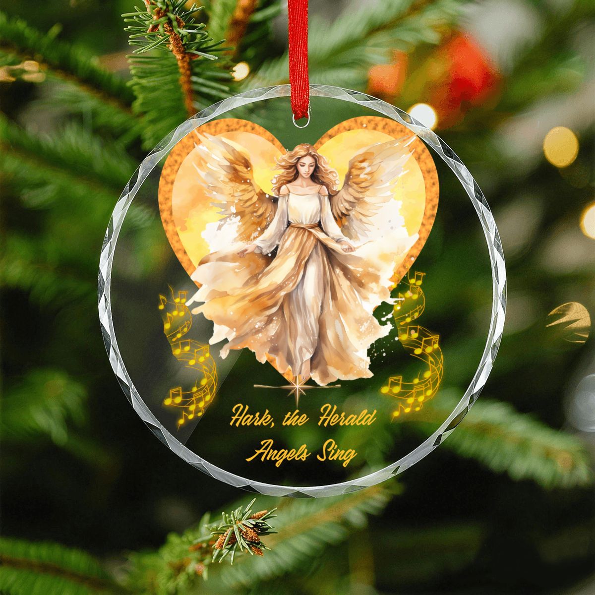 Hark the Herald Angels Sing Round Glass Christmas Ornament