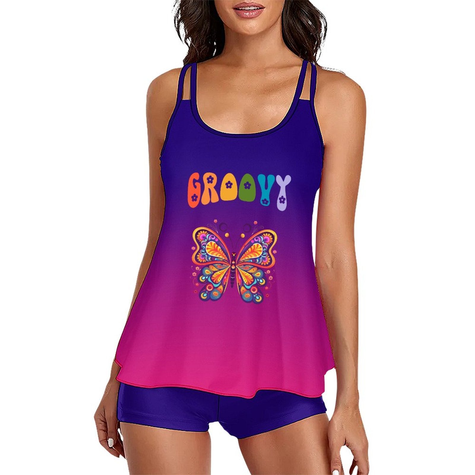 DTF Tankini Two-Piece Swimsuit for Women(Front Printing)